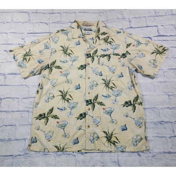 Columbia Shirt MENS SIZE M Yellow River Lodge Tropical Palm Short Sleeve Martini - Picture 1 of 10